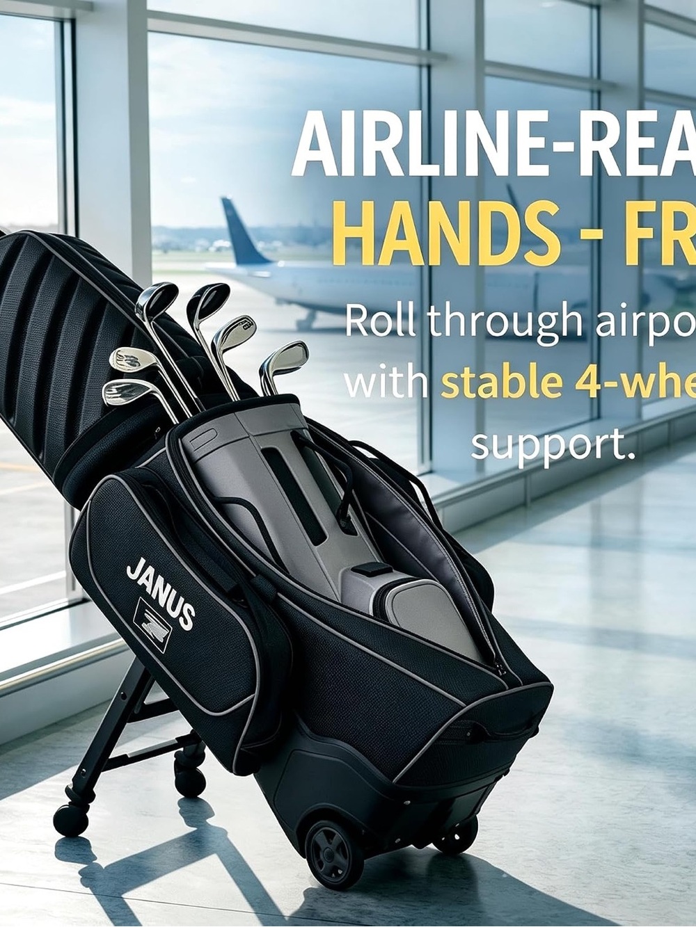 Black Rolling Golf Travel Bag – Airline-Ready 4-Wheel Carry